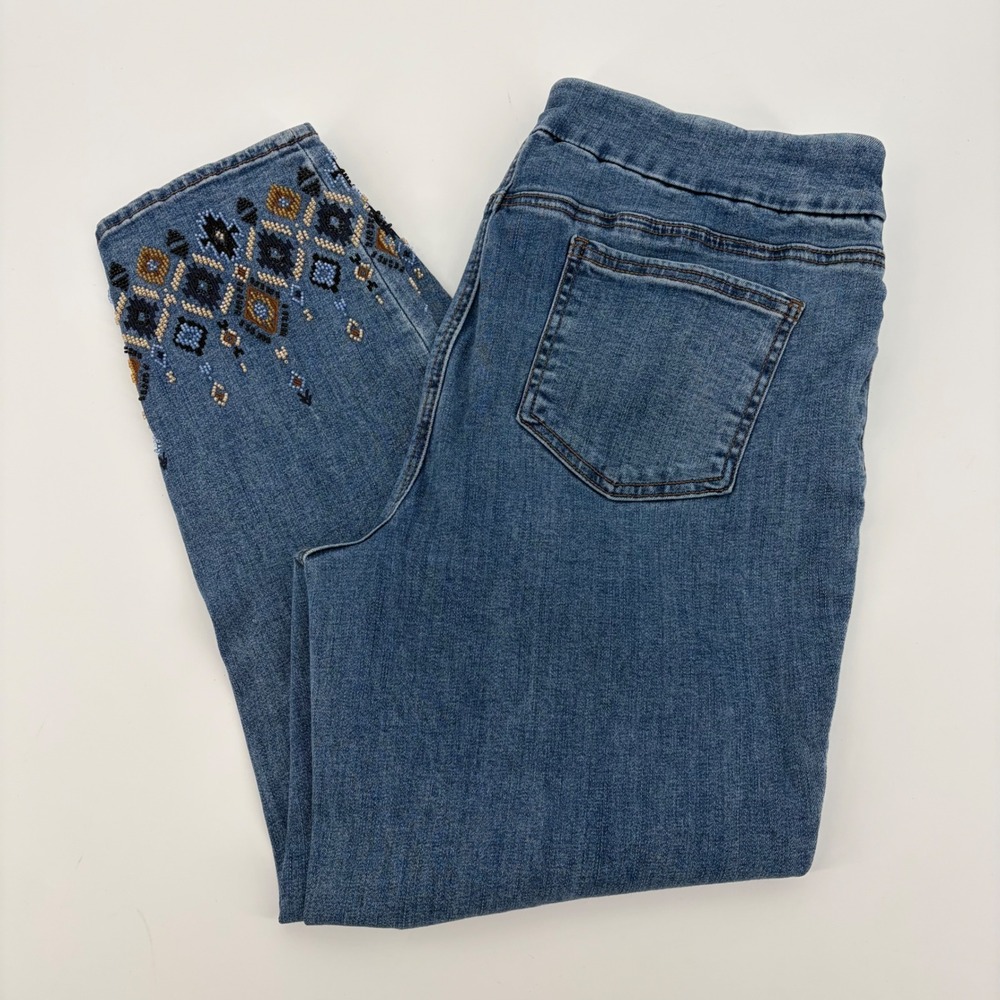 Chico's Pull On Jegging Ankle Women 14R Blue Beaded BoHo Aztec Southwestern
